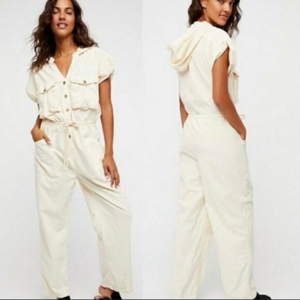 Free People Butter Cream Hooded Jumpsuit NWOT Size Small